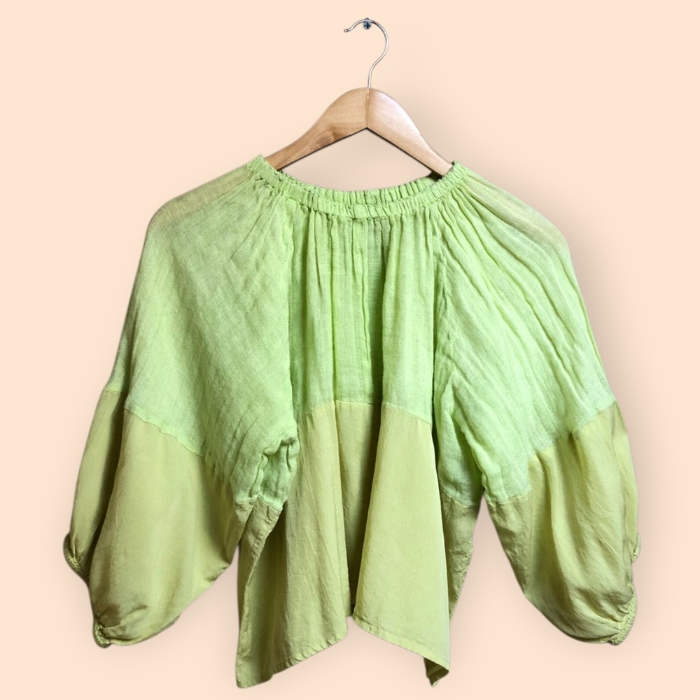 Nikki Chasin Benny Top Linen Viscose Woven Boho Designer Neon Green Women’s XS
